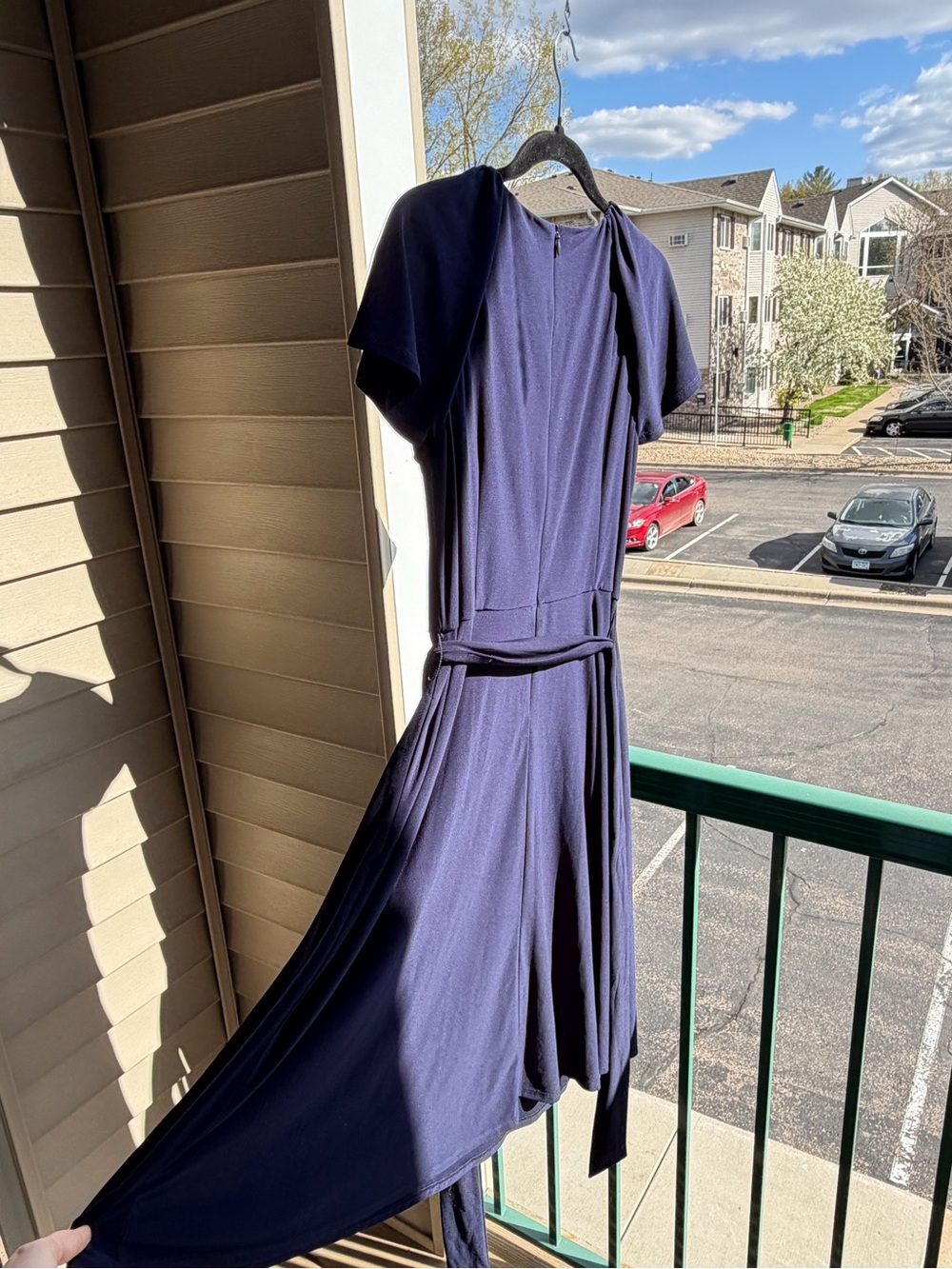 🆕🫐 Jessica Howard Navy Blue Fit & Flare Dress Petite 12P Tie Waist Office Midi - Picture 6 of 17